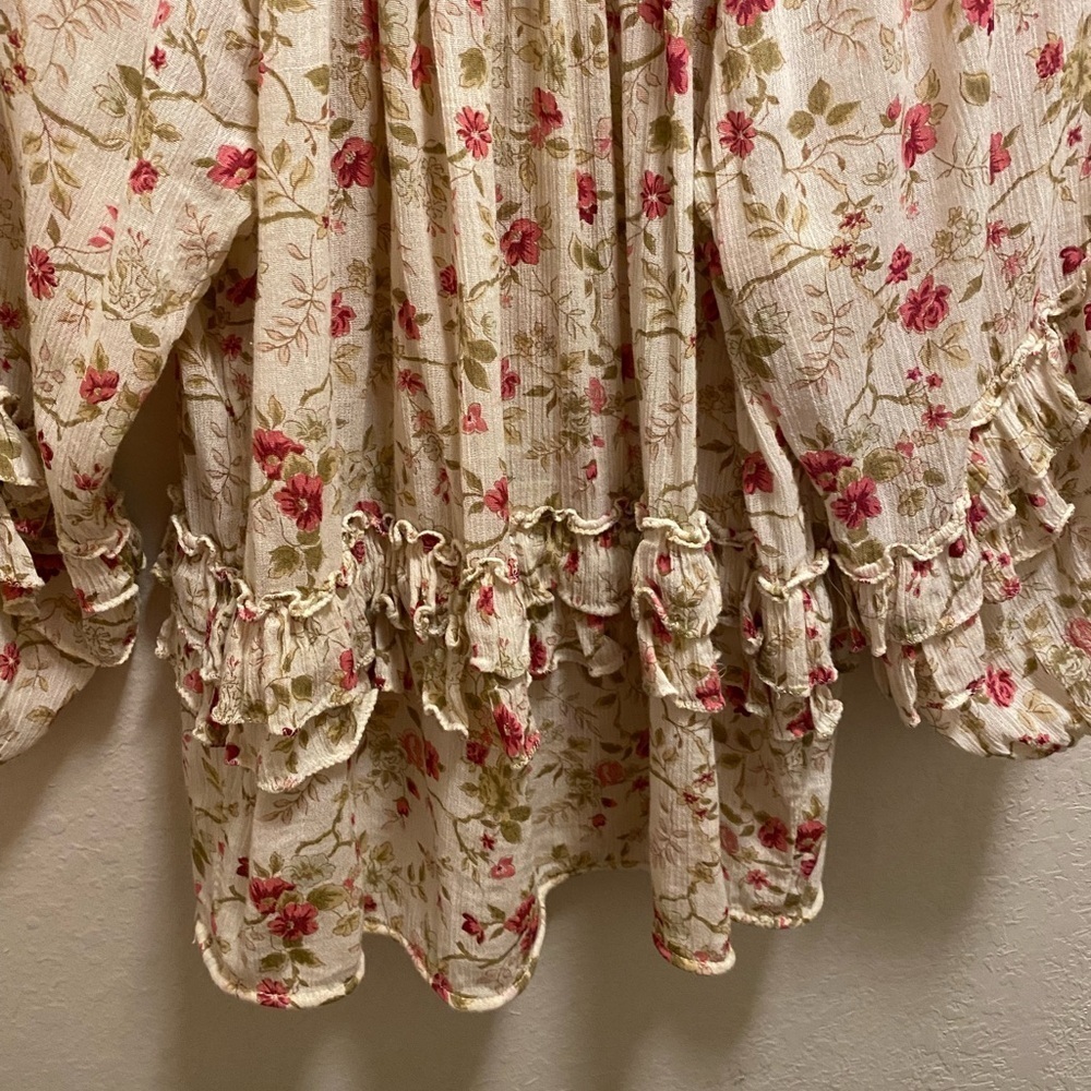Denim & Supply Ralph Lauren Floral Boho Cottagecore Ruffle Detail Blouse Size XS - Picture 9 of 9